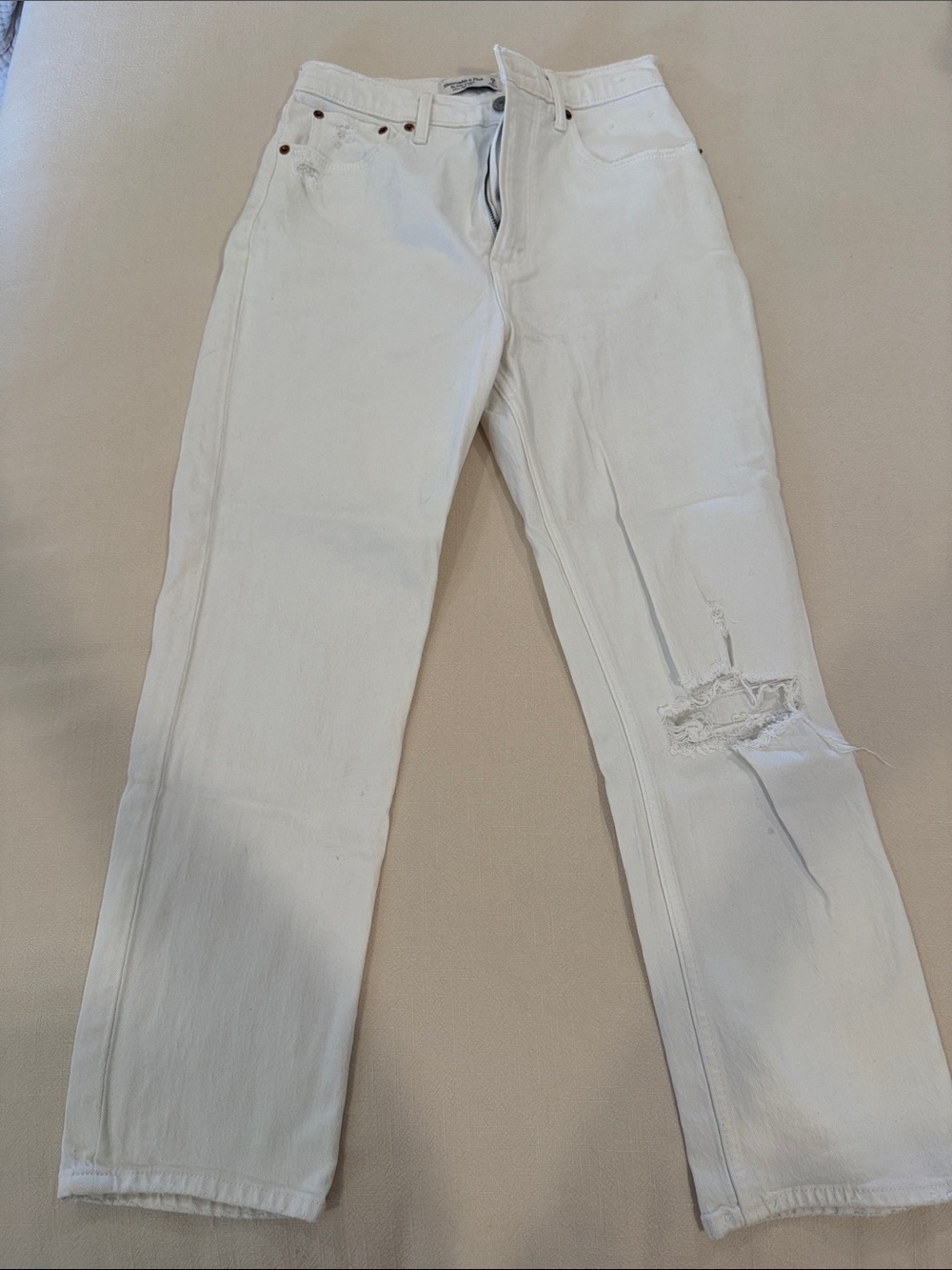 Abercrombie & Fitch White Ankle Straight Ultra High Rise Jeans